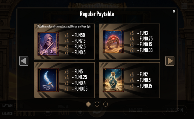 mystic mirage paytable 1