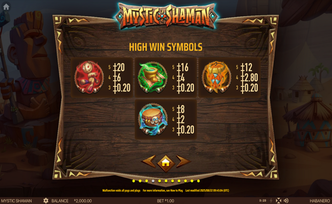 mystic shaman paytable 3
