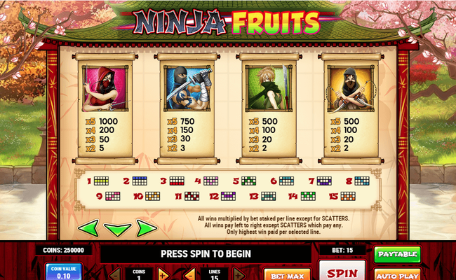 ninja fruits paytable 1