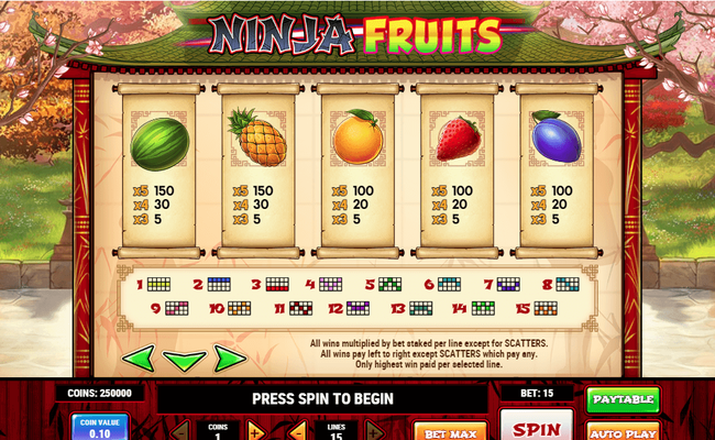 ninja fruits paytable 2