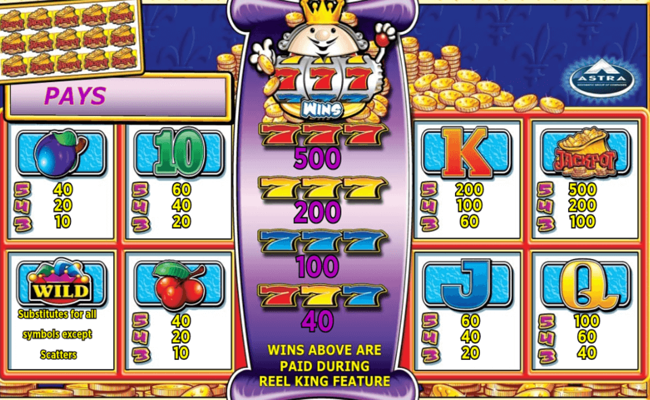 novomatic reel king paytable
