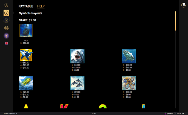 ocean kings paytable 1