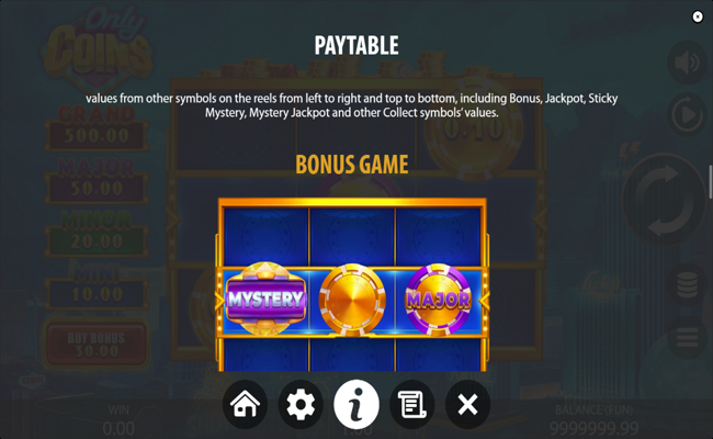 only coins paytable 3