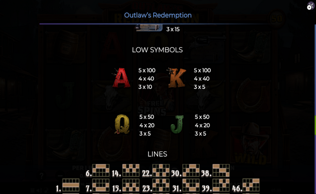 outlaws redemption paytable 2
