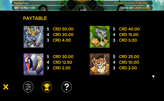 panda fury paytable 1