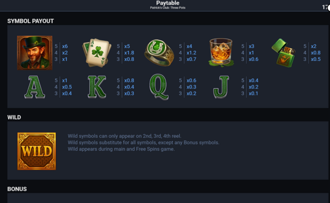 patricks club three pots paytable 1