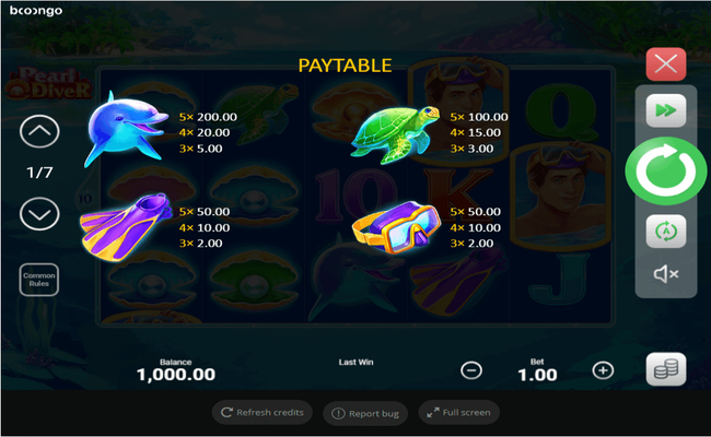pearl diver paytable