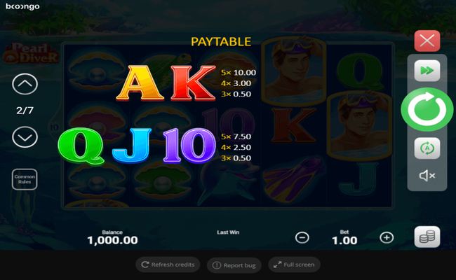 pearl diver paytable2