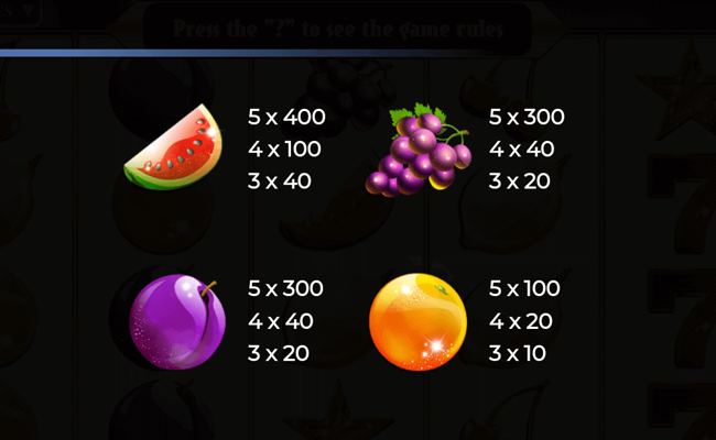 penny fruits extreme paytable 2