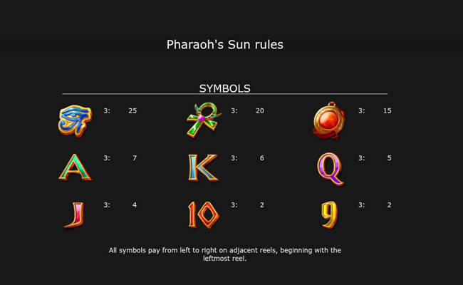 pharaons sun paytable 1