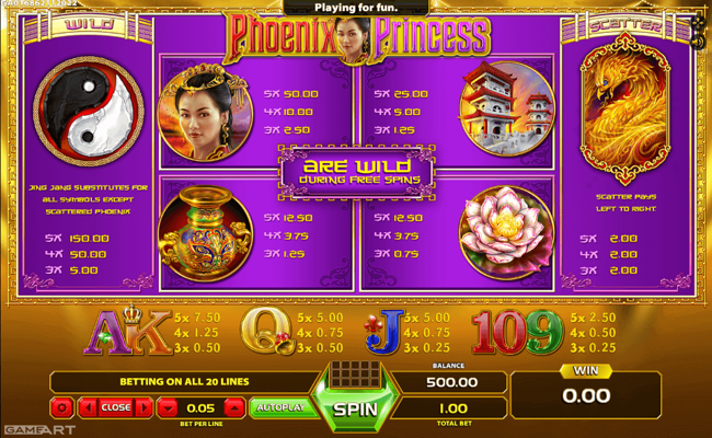 phoenix princess paytable