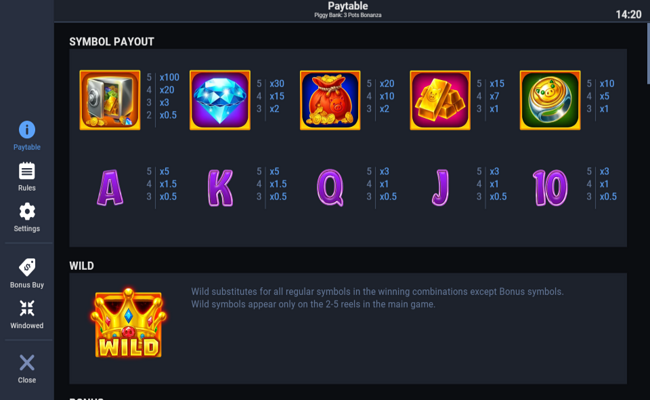 piggy bank 3 pots bonanza paytable