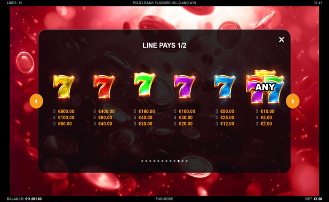 piggy bank plunder hold and win paytable 1