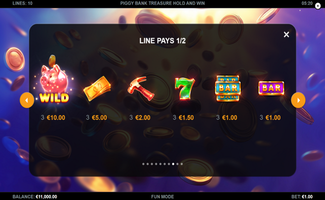 piggy bank treasure hold and win paytable 1