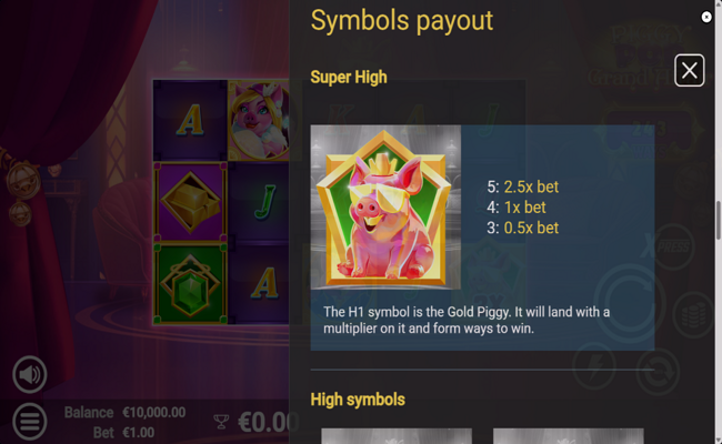 piggypop grand affair paytable 1