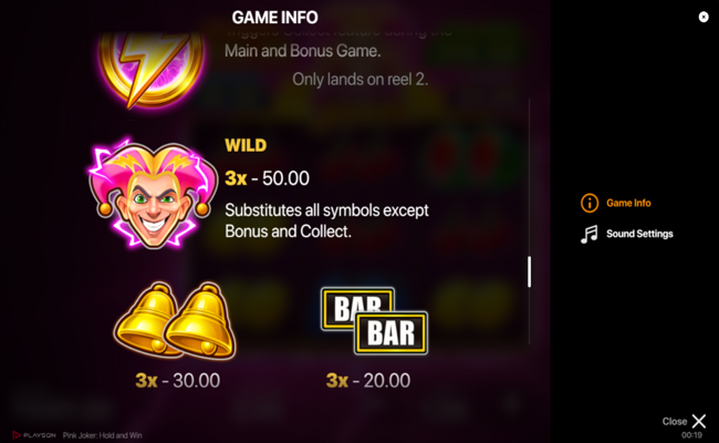 pink joker hold and win paytable 1