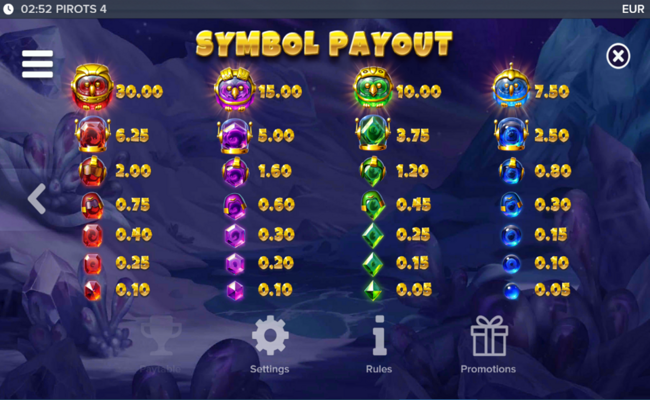pirots 4 inferno paytable 1