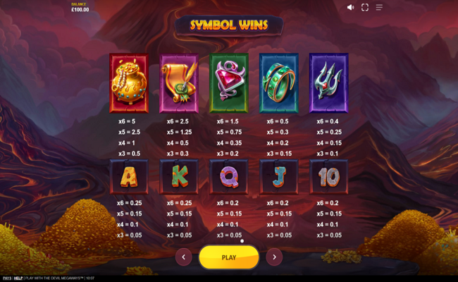 play with the devil megaways paytable