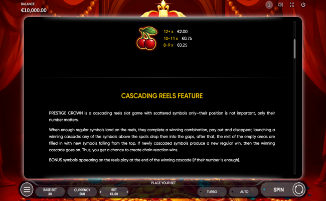 prestige crown paytable 2