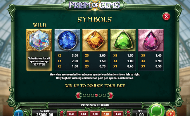 prism of gems paytable 1