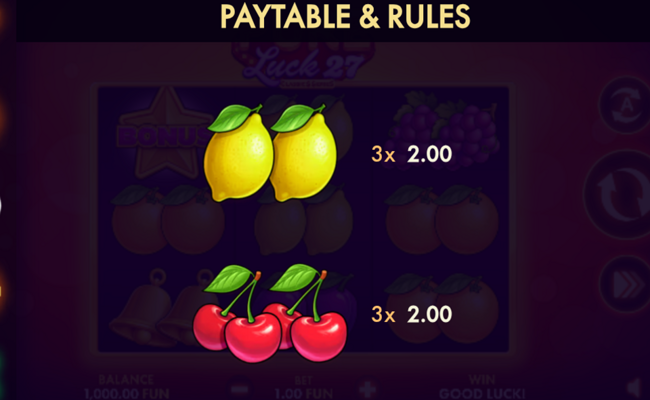 pure luck 27 classic series paytable 5