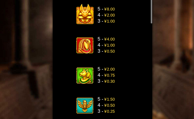 pyramid raider paytable 1