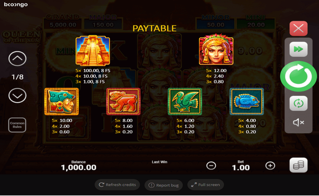 queen of the sun paytable