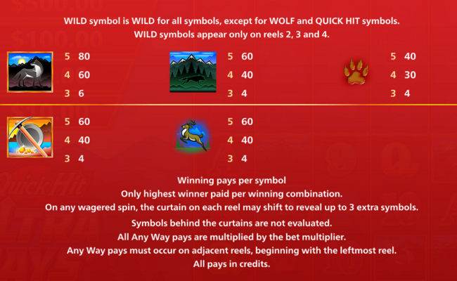 quick hit ultra pays wolf mountain paytable 1