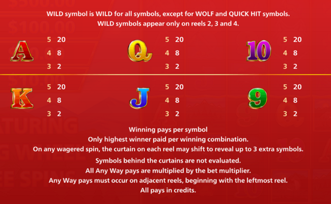 quick hit ultra pays wolf mountain paytable 2