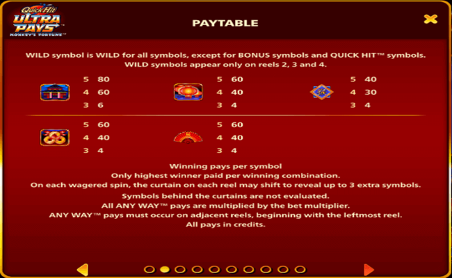 quick utra pays monkeys fortune paytable1
