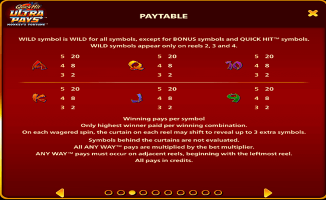 quick utra pays monkeys fortune paytable2