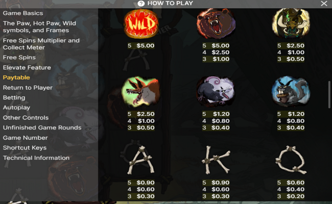 rabid randy dark trails paytable 1