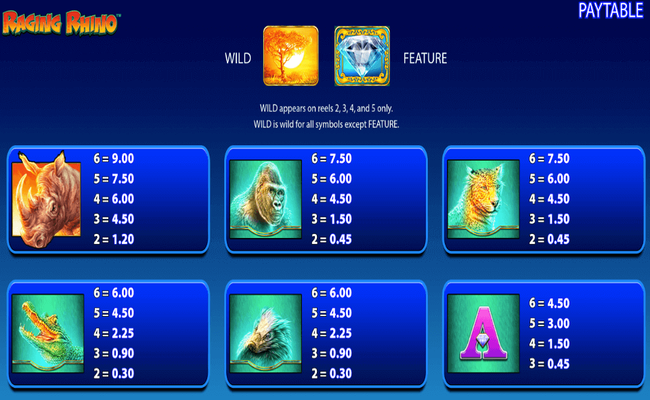 raging rhino paytable 1