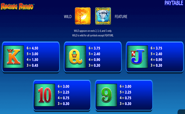 raging rhino paytable 2