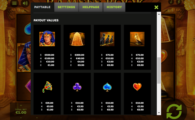 ramses book deluxe paytable 1