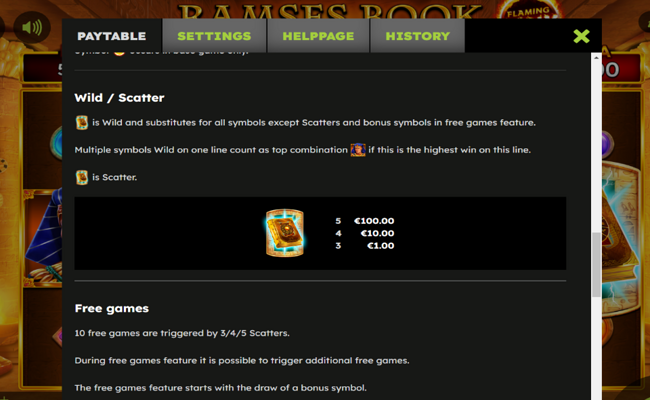 ramses book flaming link paytable 2