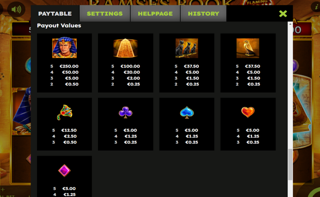 ramses book flaming link paytable 3