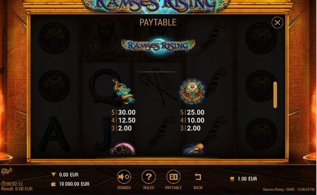 ramses rising paytable2