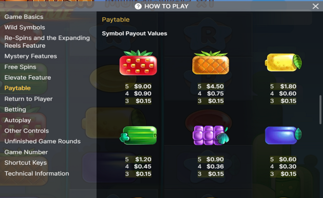 reel rush xxxtreme paytable 1