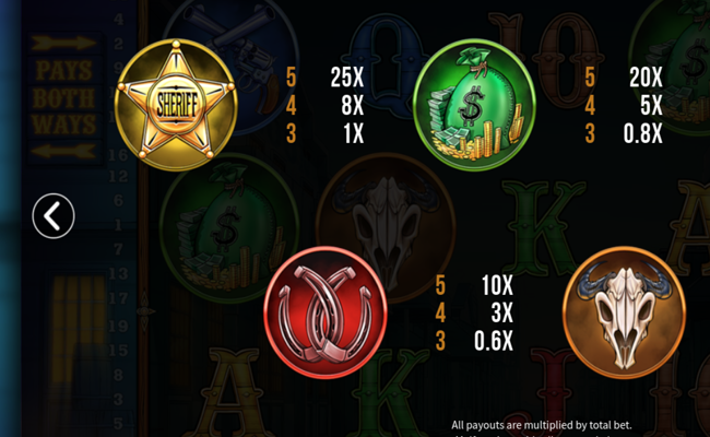 reel sheriff paytable 3