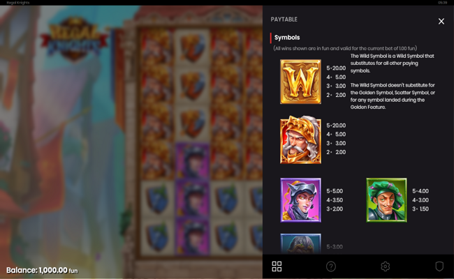 regal knights paytable 1