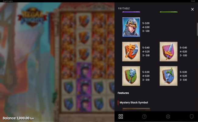 regal knights paytable 2