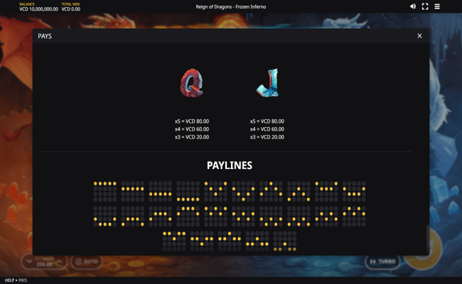 reign of dragons frozen inferno paytable 2