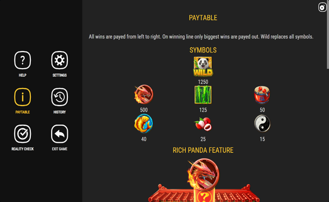 rich panda paytable