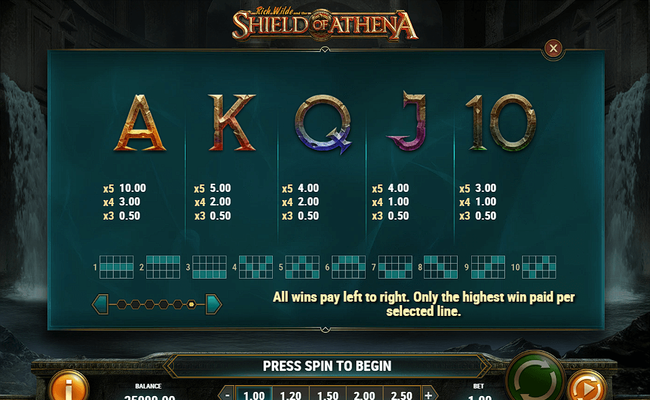 rich wilde and the shield of athena paytable 2