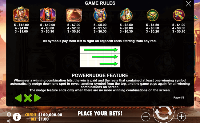 rise of giza powernudge paytable