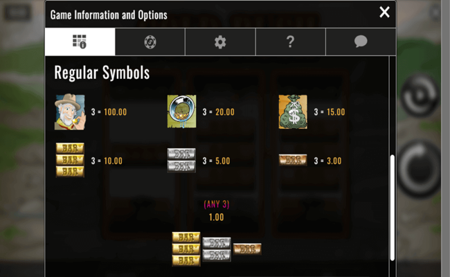 rival gold rush paytable