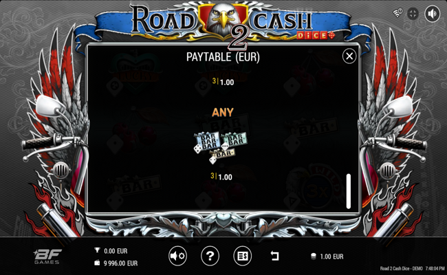 road 2 cash dice paytable 1