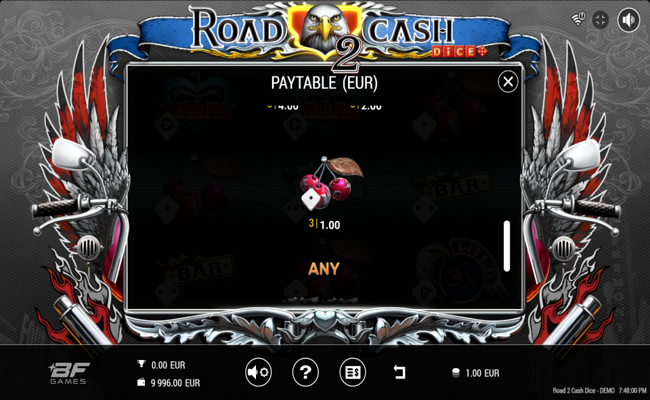road 2 cash dice paytable 4