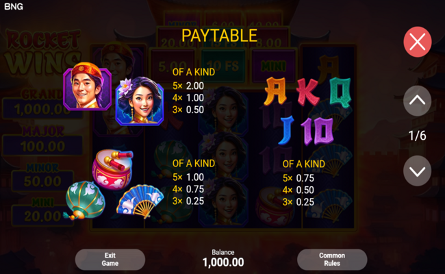 rocket wins paytable